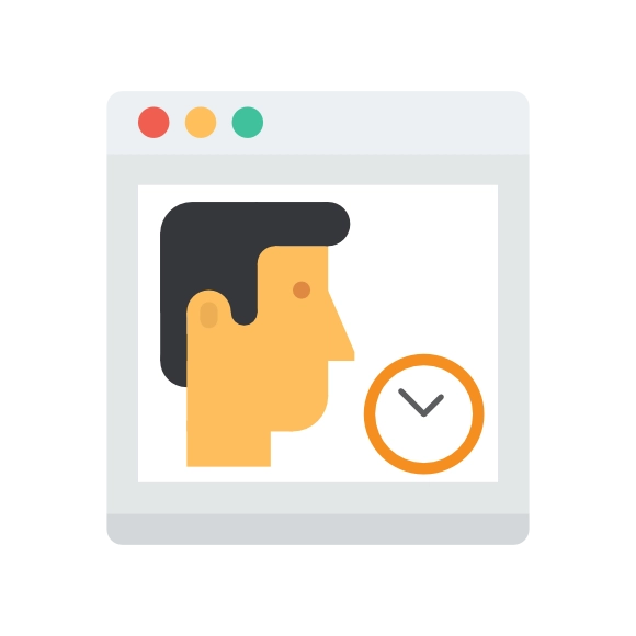 Zwei Icons: Links das Profil eines Bewerbers und rechts eine Uhr.