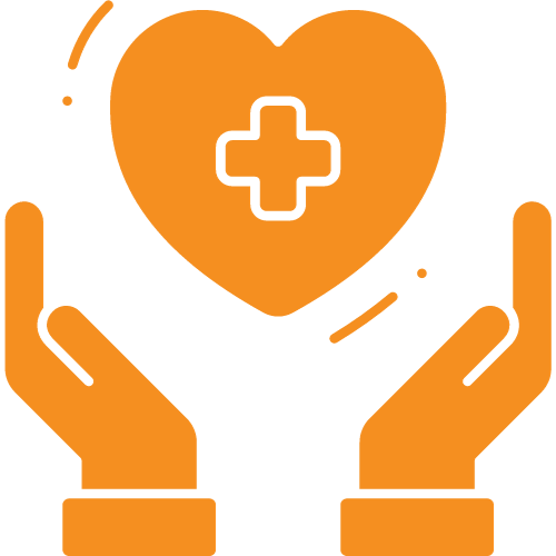 Zwei Haende, die ein Herz halten. Auf dem Herz ist ein Kreuz Symbol zu sehen.